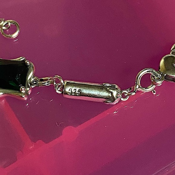 Sterling Silver Emerald Tube Chain Bracelet Matching Oversized Resizable Ring - Picture 3 of 8